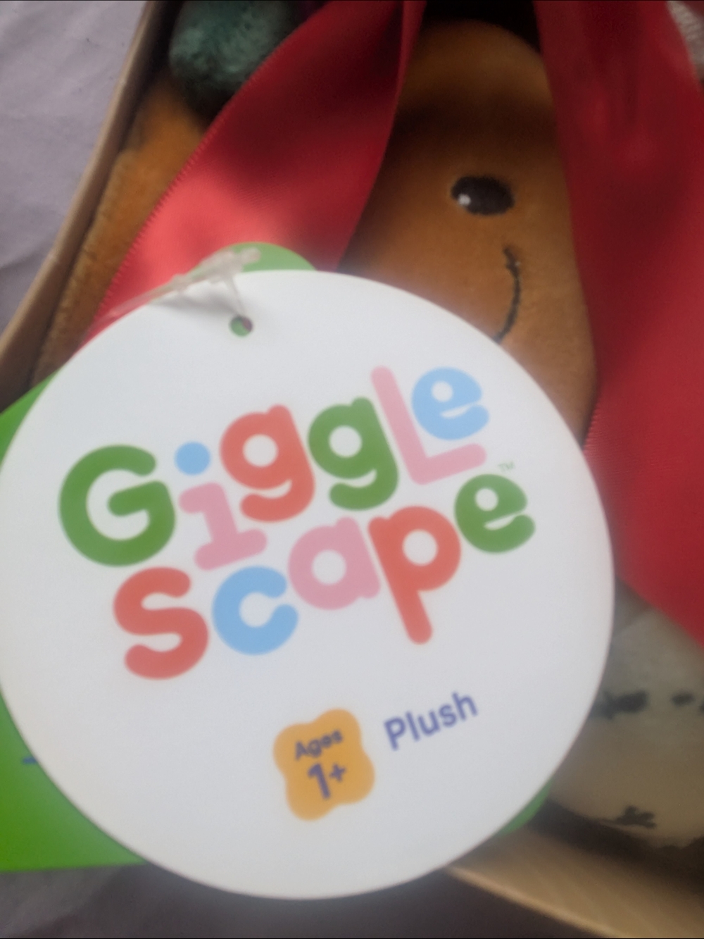 Target Giggle Scape Plush Toy - Red Ribbon, Brown Face, Green Accent